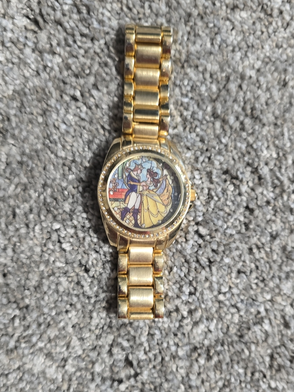 Disney Gold Tone Belle & Beast Stained Glass Watch